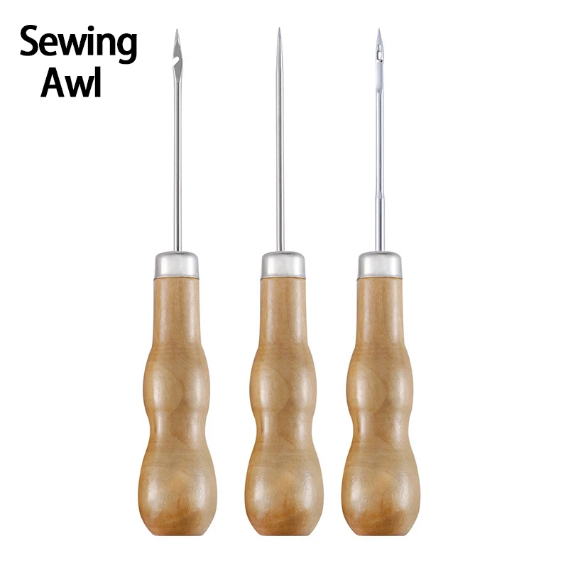 

1Set Wooden Handle Sewing Awl Leather Tools For Repairing Shoes DIY Needlework Craft Artificial Sewing Threads Punch Accessories