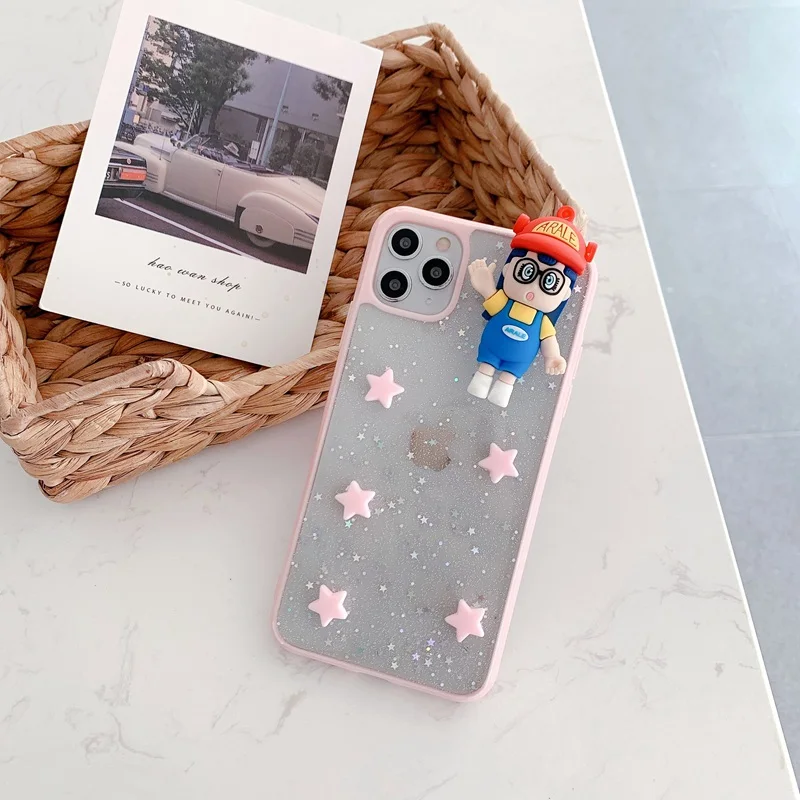 

Star transparent doll phone case For iPhone 12 11 PRO X XS MAX XR 8 7 PLUS Drop-resistant cartoon glasses girl phone case Coque