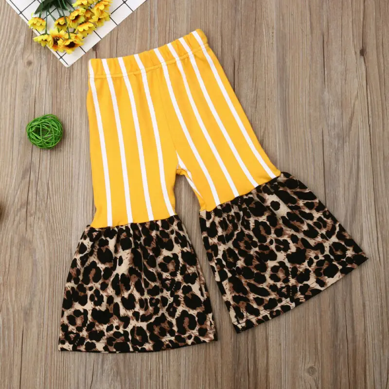 От 1 до 6 лет для маленьких девочек Брюки клеш Одежда в полоску Леопардовые