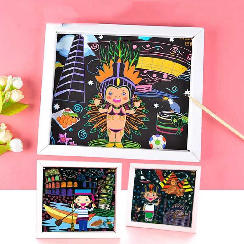 

23.5x21cm Scratch Art Paper Magic Painting Paper with Drawing Stick For Kids Toy Colorful Drawing Toys