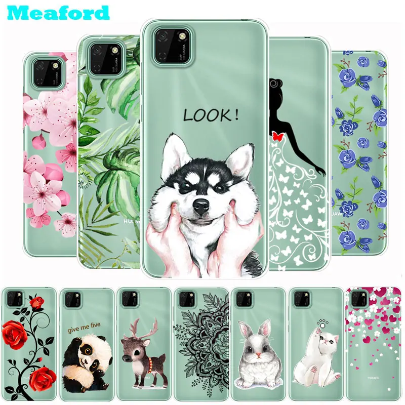 

For Huawei Y5P Case Y6P Y8S Y9 Cute Animal Clear Soft Silicone TPU Back Cover For Huawei Y6P Phone Case DRA-LX9 Y 5P Case Bumper