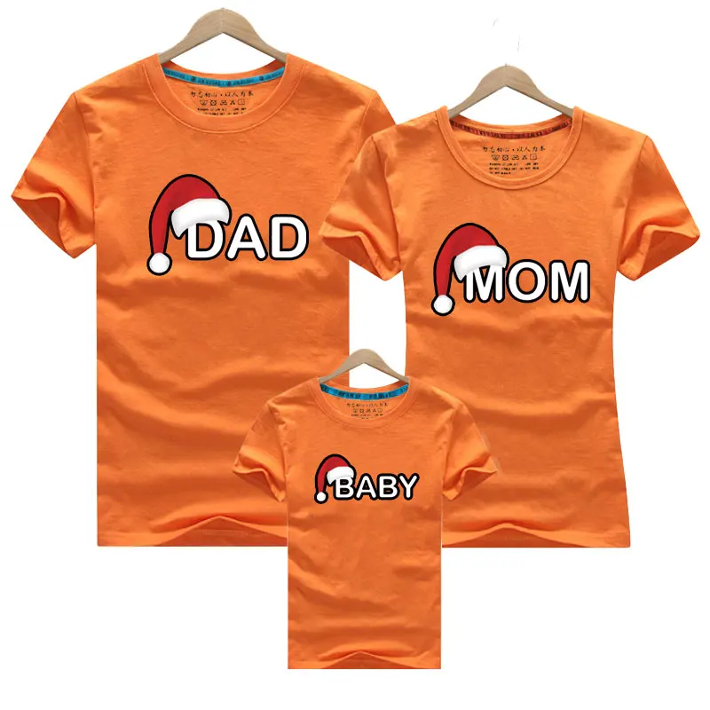 Orange Dad Mom Baby Christmas Clothing Family Matching Outfits Clothes Mother Daughter Father Son Look Mommy and Me T-Shirt Set - Цвет: Orange