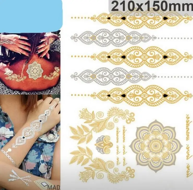 Сексуальная Золотая временная татуировка Ожерелье Браслеты тату металлическая