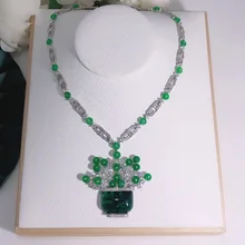 Fashion Luxury Green Chalcedony Necklace Womens Fowers Shiny  Classic Brand Jewelry Hot Sale Party Wedding  Lucky
