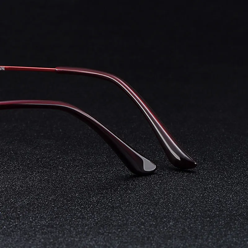 MASSENET Stylish Titanium Alloy Women's Rimless Diamond Trimming Cut Anti-Blue Ray Reading Glasses With Gradient Red Tint Z2853