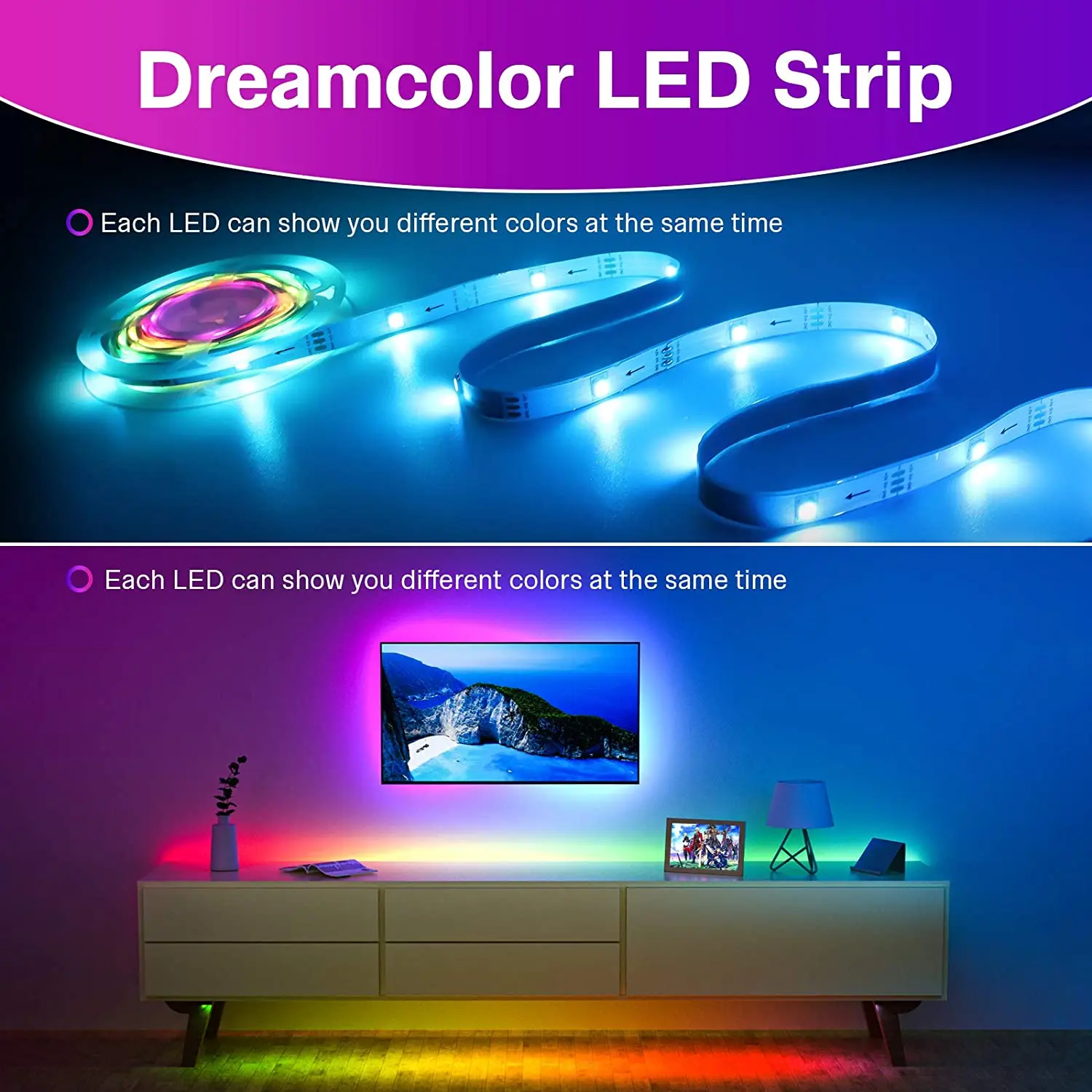 

Rainbow Dream Color RGBIC LED Tape Tuya Wifi LED Neon12V Strip Light 5V USB Bluetooth RGB LED Ribbon Decor TV Home Bedroom Bar