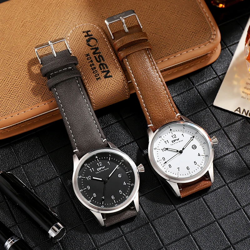 

Steel Heart Matt Men Watch Full Grain Genuine Leather Strap Quartz Calender Blush Case By TPW