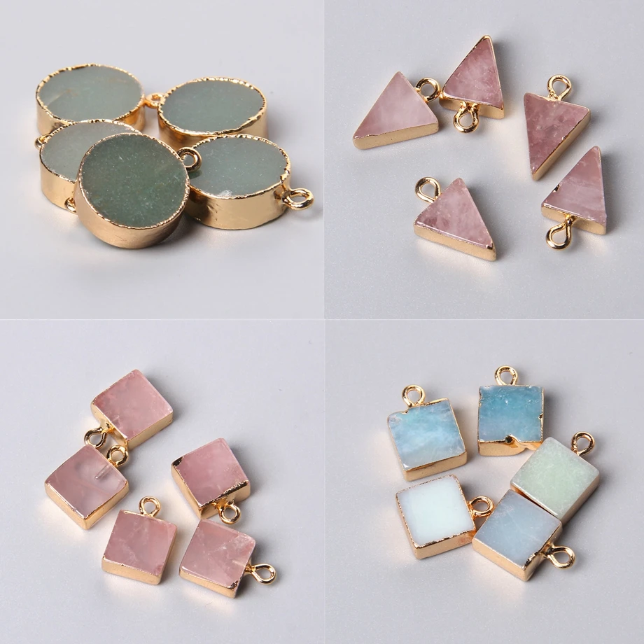 

Geometric Natural Stone Crystal Pendant Rose Quartzs Amazonite Charms Square Pendant for Jewelry Making DIY Healing Accessories
