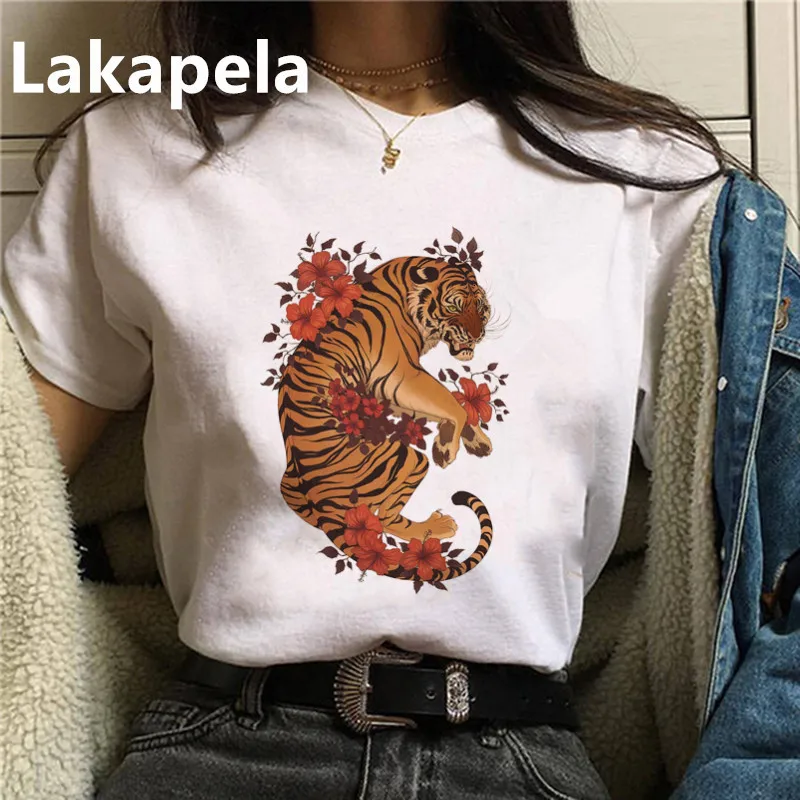 Футболка женская с тигровым принтом в стиле Харадзюку коротким рукавом топ