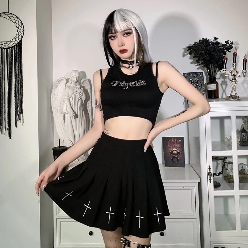 

Harajuku Sexy Letter Printing Vest Women Summer Sleeveless Hollow Out Sling Slim Tanks Tops