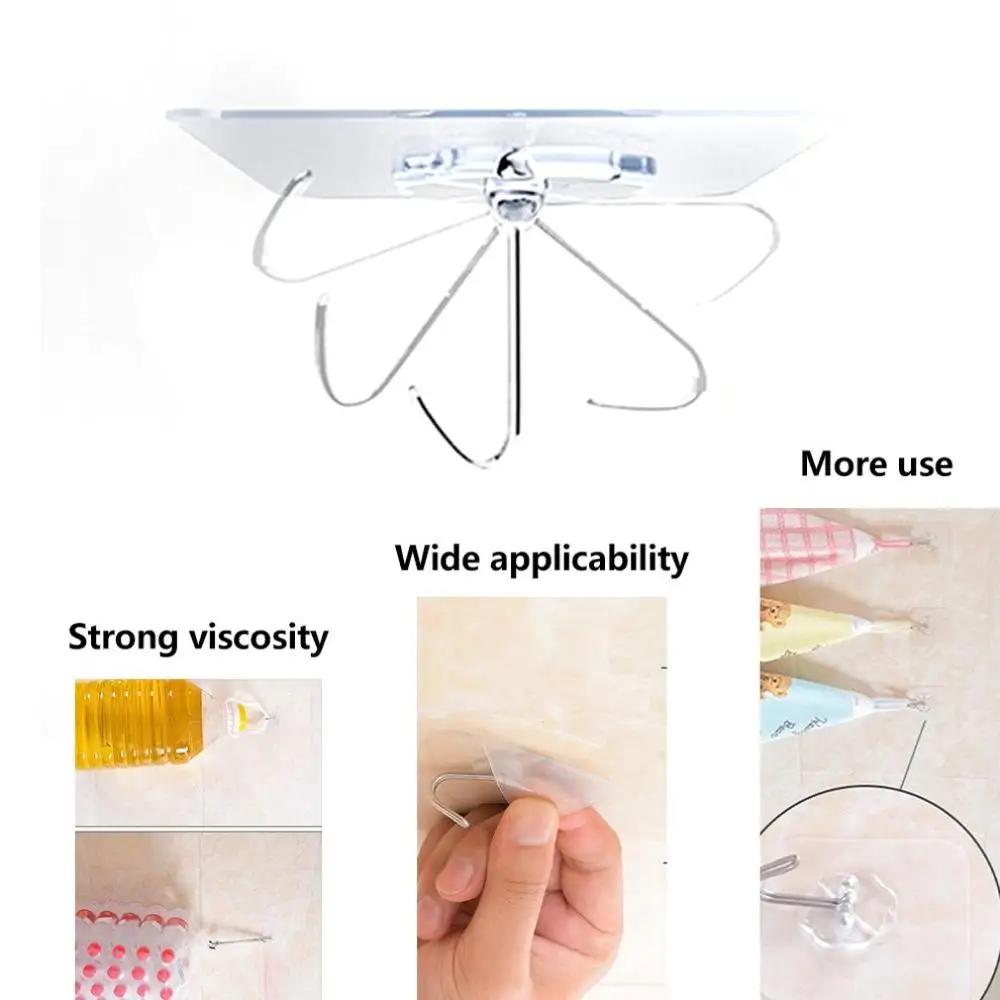 

10pcs Self Adhesive Hooks Hanger Hook Suction Cup Adhesive Wall Bathroom Transparent Load Rack Stainless Steel Transparent Hook