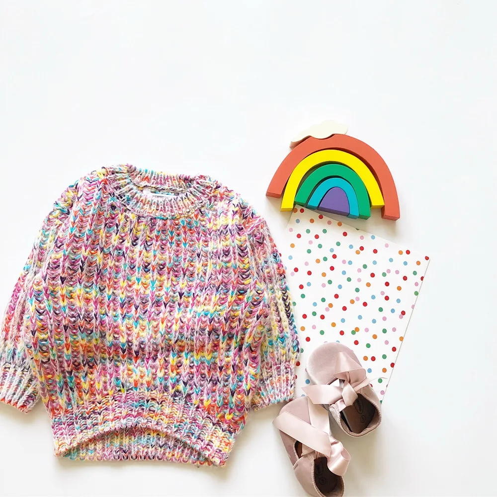 

Tonytaobaby Autumn Winter Sweater Girls Pure Cotton Thick Knitting Colorful Thick Stick Fairy Gentle Pullover