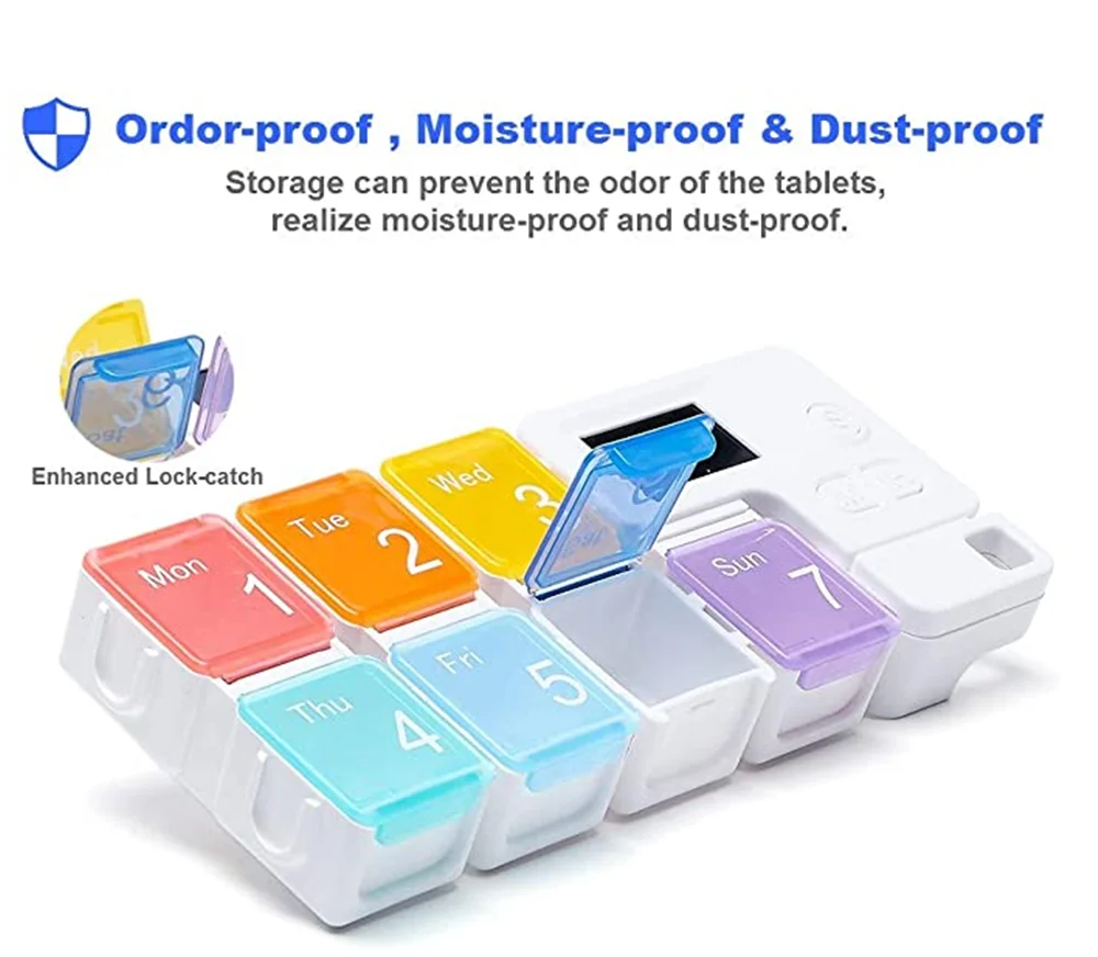 

Pill Box Dispenser Organizer Case Container Medicine 7 Days Weekly Large am pm LED Timer Reminder Alarm Clock Tablets Storage