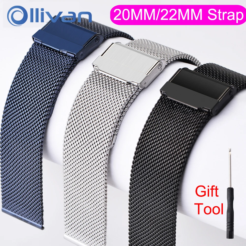 

Universal Strap 20MM 22MM Stainless Steel Metal Watch Band Strap For Samsung Galaxy Watch3 45mm 41mm Gear S3 For Huawei GT2 Band