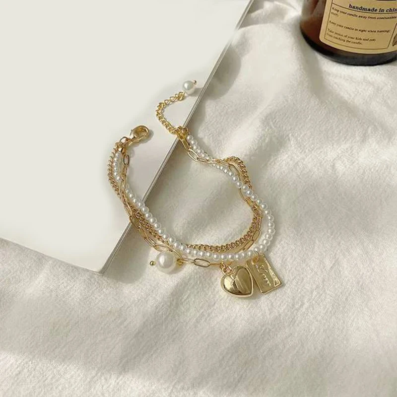 

Sweet Simple Design Small Simulated Pearls Bracelet With Delicate Heart Pendant Necklace Women Jewelry Gifts