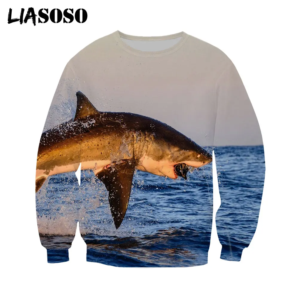 

LIASOSO Shark Sweatshirt Autumn 3D Print Men Women Hoodies Hip Hop Fashion Street Clothes Long Sleeve Pullover Oversize