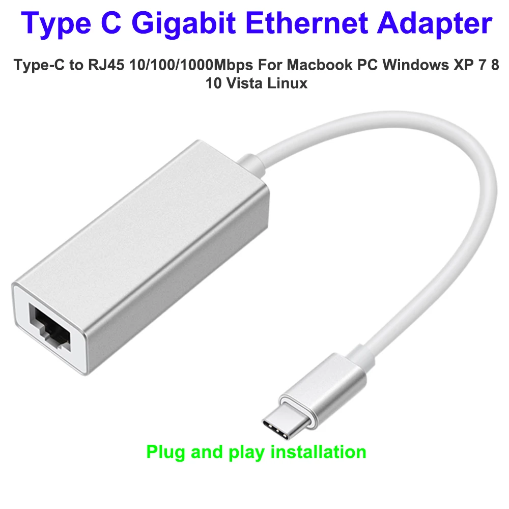 Адаптер Gigabit Ethernet Type C для RJ45 10/100/1000 Мбит/с Macbook PC Windows XP 7 8 10 Vista Linux|Источники