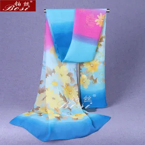 BOSI 2020 Новый шифоновый шарф с цветочным принтом, шаль, роскошные женские модные синие шарфы, Дамский хиджаб, градиентные шарфы, аксессуары