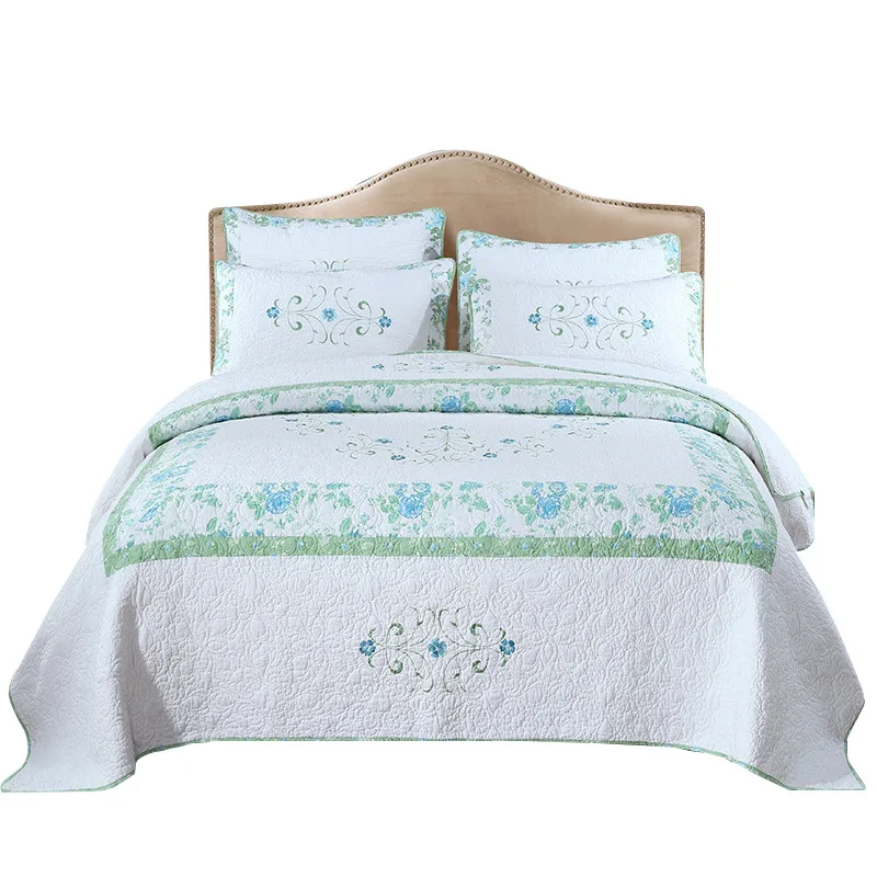 

CHAUSU White Bedspreads Quilt Set 3pcs Embroidered Cotton Quilts Bed Cover With 2 Pillowcase King Queen Size Coverlet Blanket