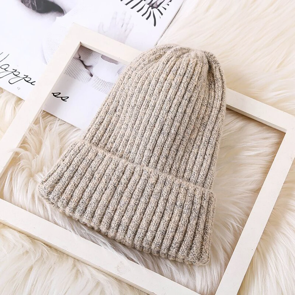 

Mohair Beanie Curled Edges Bell-shaped Knitted Hat Candy Color Warm Cotton Thread Men Women Hat Elastic Soft Comfortable