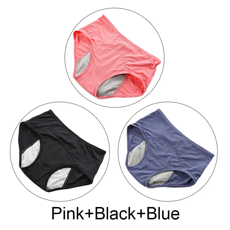 Pink Black Blue 3 шт./лот 5XL плюс Размер менструальные трусики женское нижнее белье хлопок период герметичные трусы период физиологические трусики нижнее белье - Цвет: Pink Black Blue