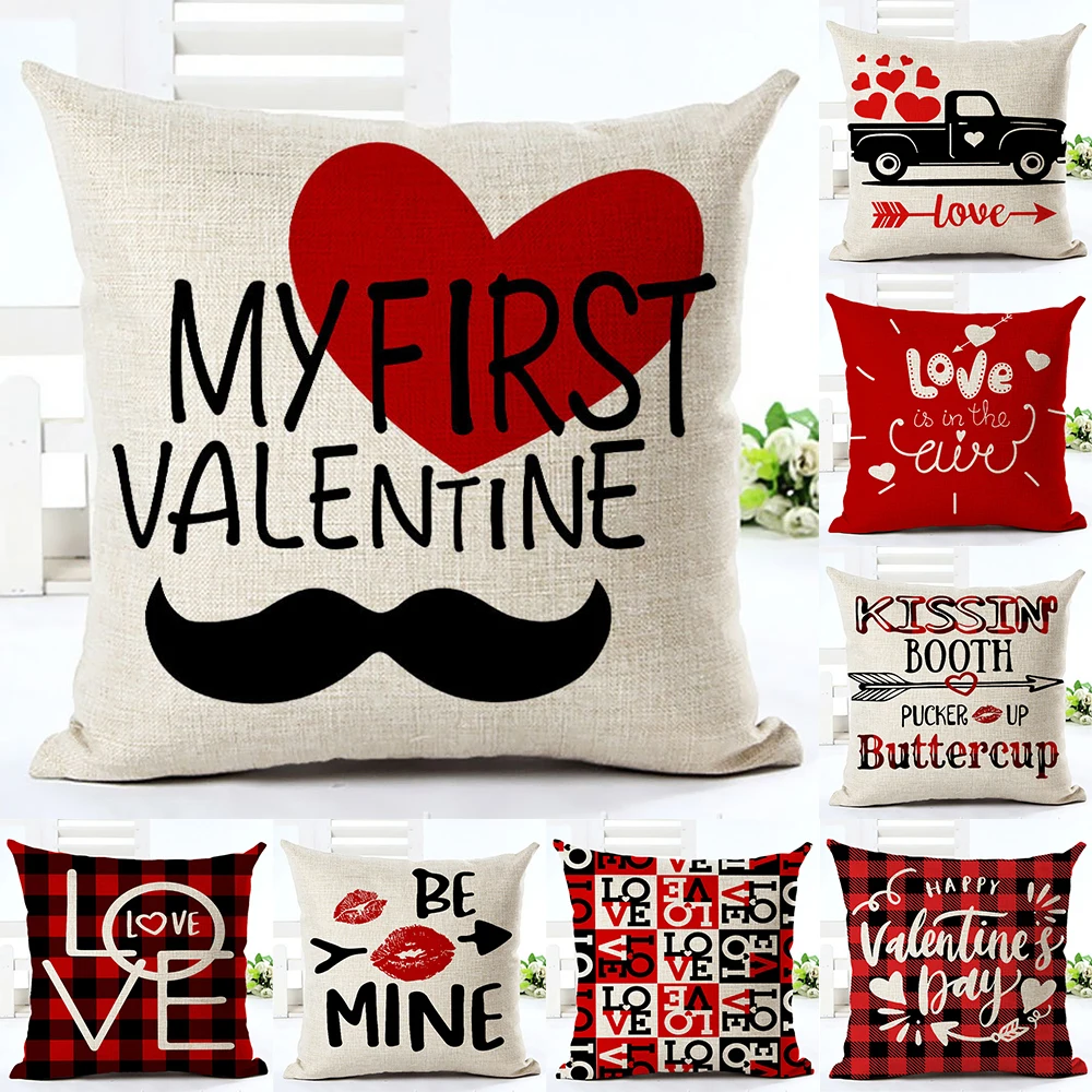 

45*45cm Valentines Decorative Cushion Cover for Valentine Day Wedding Party Decor Heart Lover Linen Pillowcase