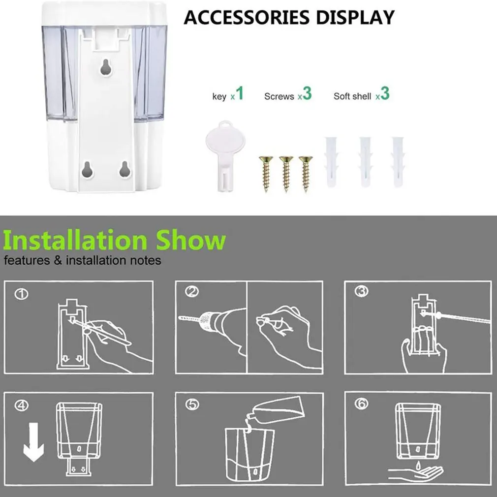 

700ml Capacity Automatic Soap Dispenser Touchless Sensor Hand Sanitizer Detergent Dispenser Wall Mounted For Bathroom Kitchen