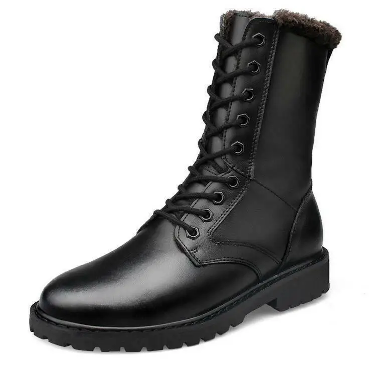 

Men's Round Toe Black Punk Leather Military Lace Up Gothic Combat Ankle Boots