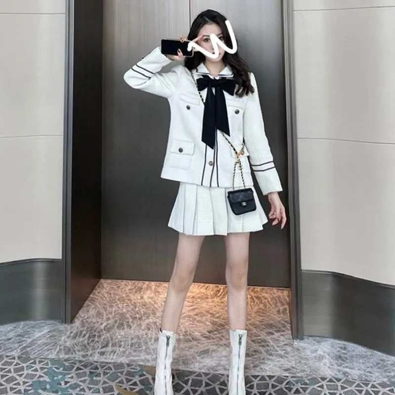 Женский твидовый комплект из двух предметов однобортный пиджак с бантом и