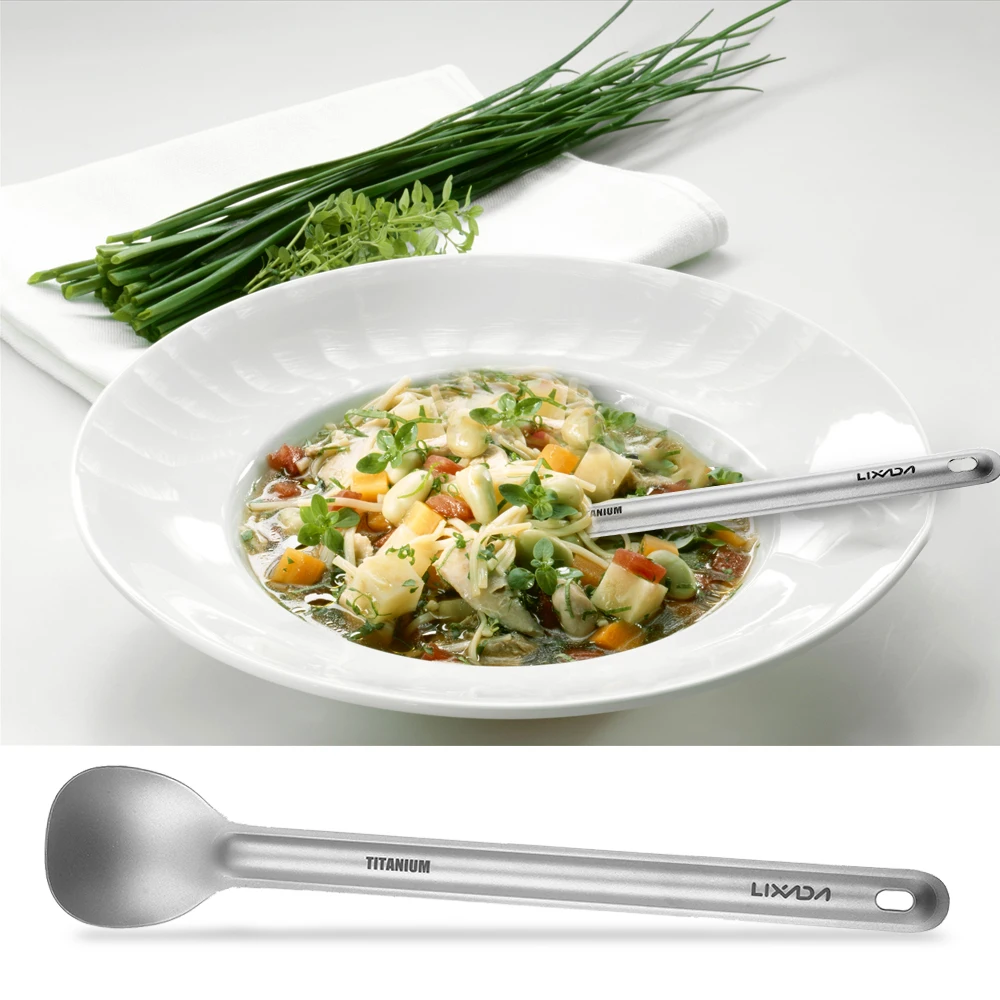 

Lixada 2 PCS Titanium Long Handle Spoon Spork Cutlery Set Portable Outdoor Dinner Spoon Cutlery Camping Picnic Equipment