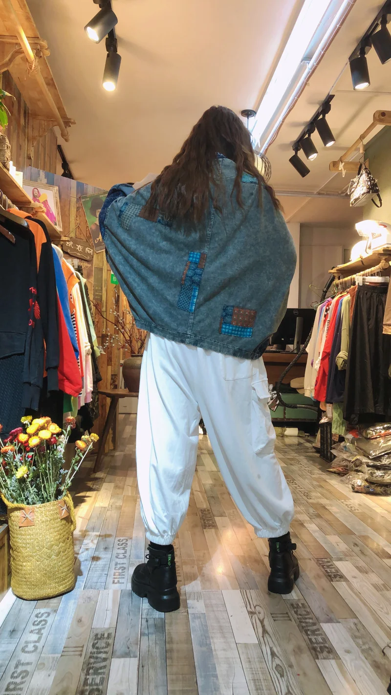 

LYUZHE Vintage Patchwork Women Coat 2021 Autumn Bat Sleeved Female Coat Long Sleeve Stitching Color Women Coat Orange QDY231