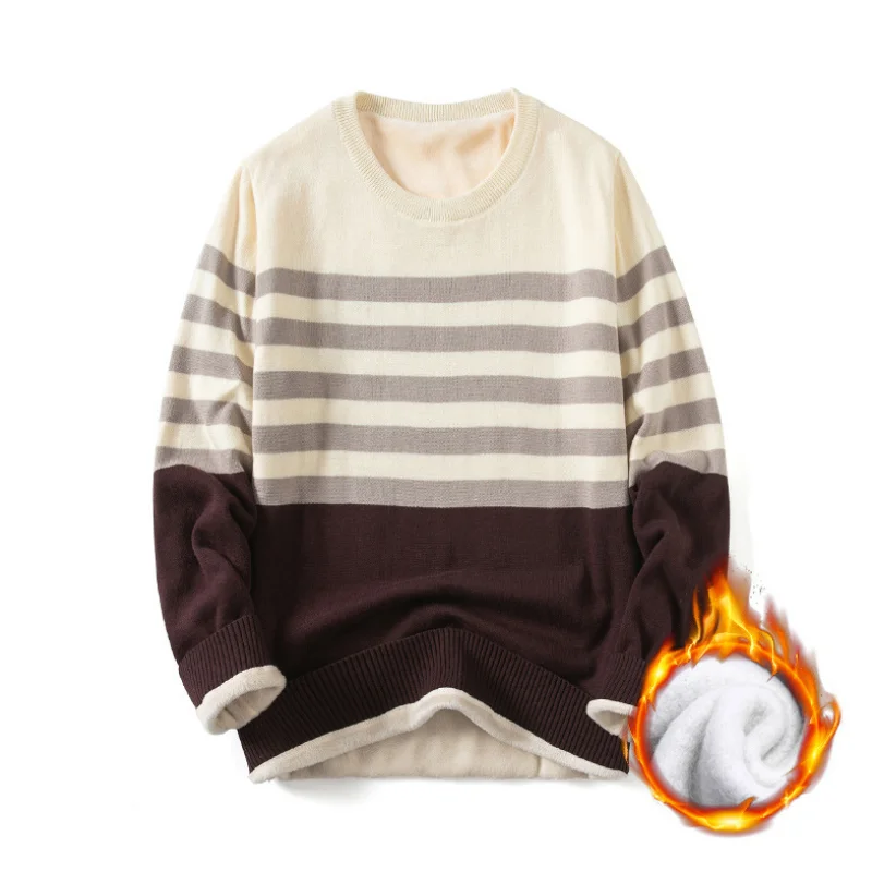 

Мужской пуловер, Свободный Полосатый свитер с длинным рукавом, Вельветовая рубашка с мягким низом, Осень-зима молодежная с круглым вырезом