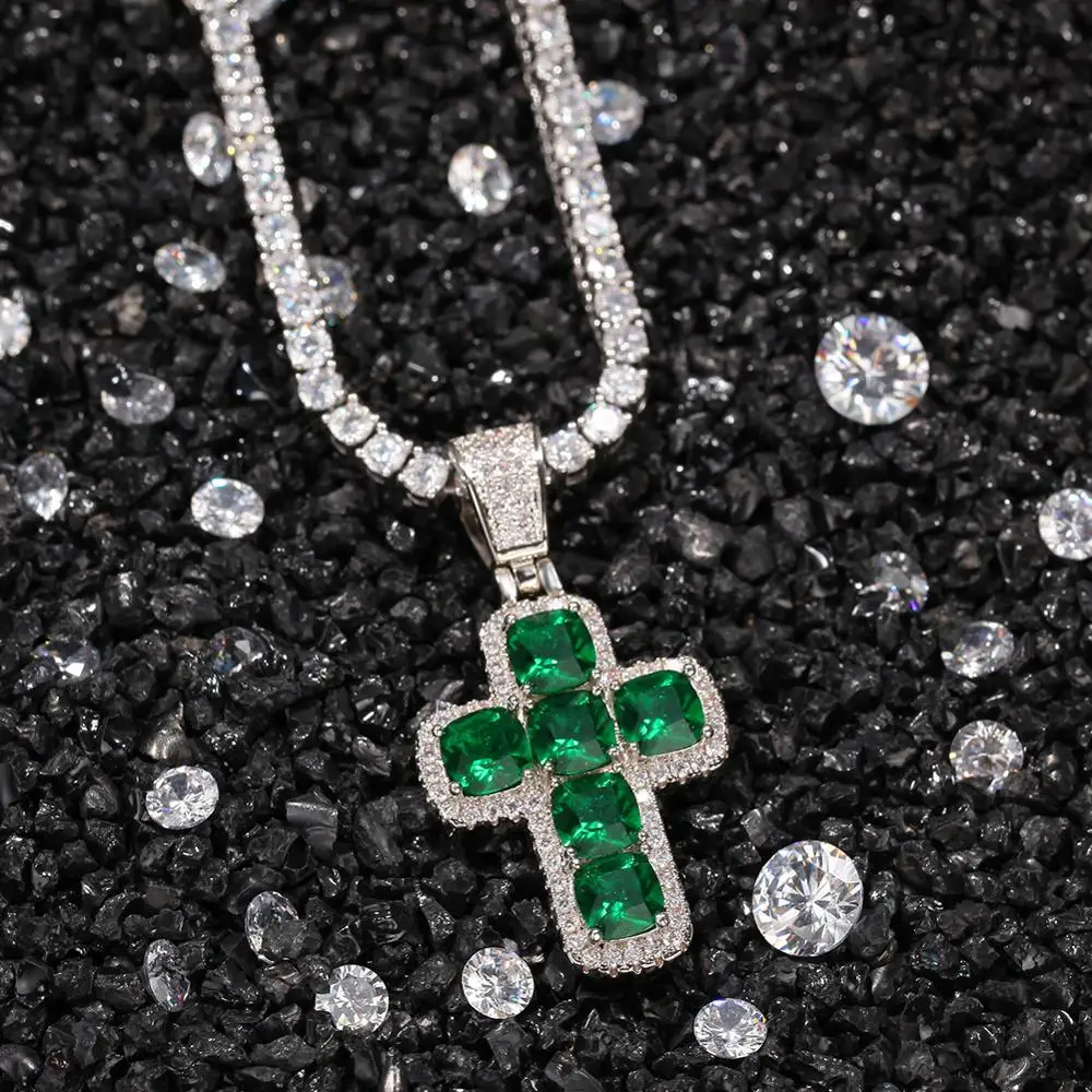 Шикарный королевский кубик драгоценный камень крест ожерелье хип-хоп полный
