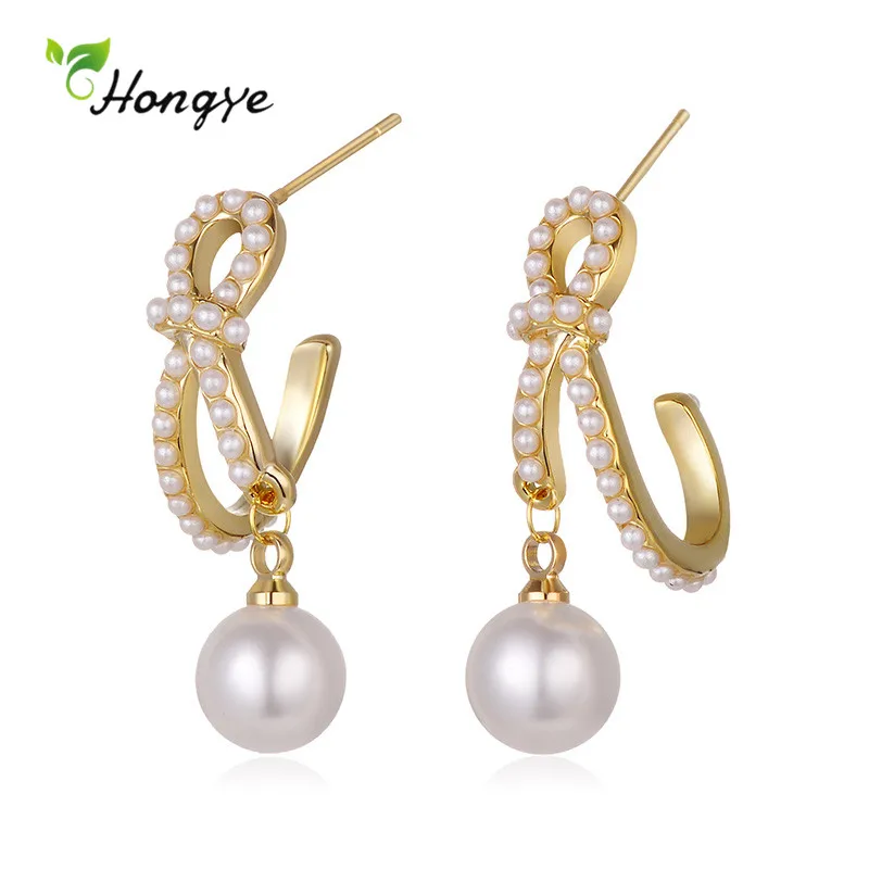 

Новое поступление, металлические серьги-подвески Hongye с бантом, с несколькими жемчужинами, для женщин, свадебная мода, для вечеринки, для дев...