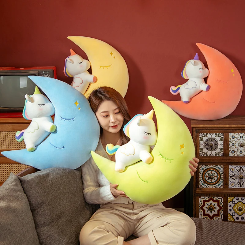 

60cm Kawaii Moon with Unicorn Plush Toys Stuffed Animal Unicorn Pillow Baby Appease Doll Girl Kids Birthday Gift Home Decor