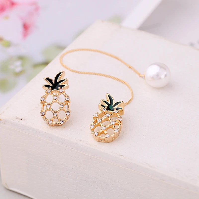 Женские Асимметричные сережки в виде ананасов длинные висячие серьги с