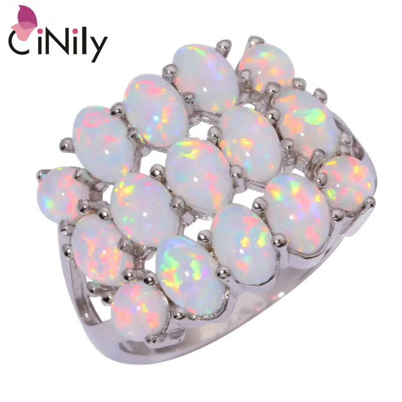 

CiNily Created White Fire Opal Silver Plated Ring Wholesale Hot Sell Fashion Party for Women Jewelry Ring Size 8 9 10 OJ9067