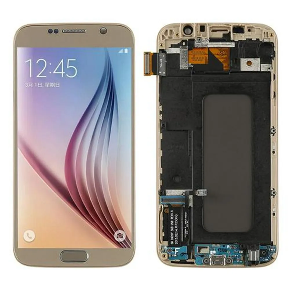 Gold without tools Золотой для samsung Galaxy S6 G920 G920F ЖК-дисплей сенсорный экран дигитайзер Замена с рамкой g920f ЖК-дисплей для samsung S6 дисплей - Цвет: Gold without tools