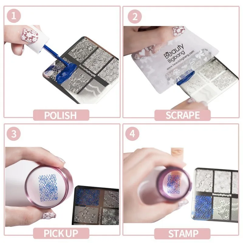 BeautyBigBang металлические украшения для ногтей штампа + Пластик скребок прозрачные