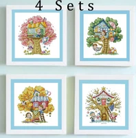 counted cross stitch kit treehouse of spring summer autumn winter four season seasons tree house so
