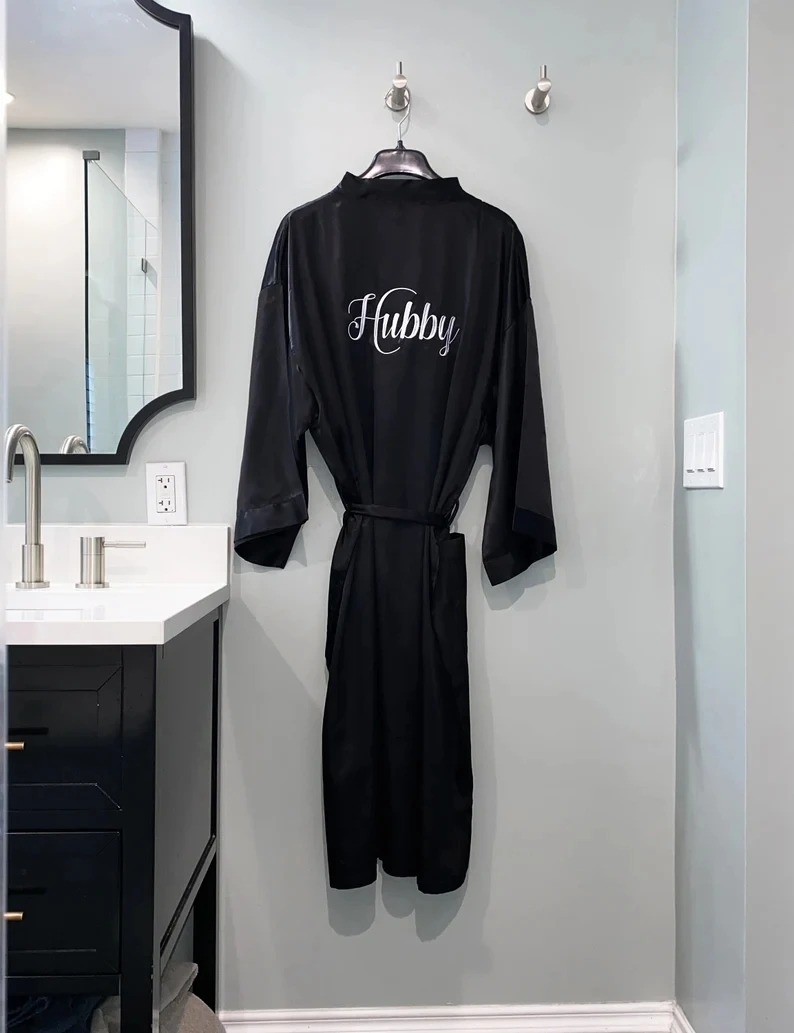 Groom Robe Mens Satin Kimono Robes Husband To Be Groom Print Bathrobe Hubby Gift For The Men's Engagement Party Wedding Homewear