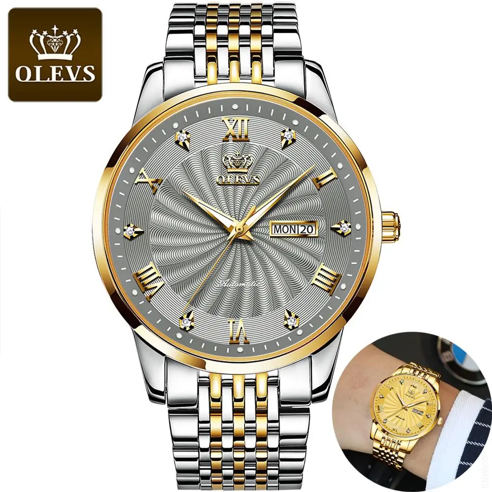 OLEVS Men Mechanical Watch Luminous Hands Luxury Automatic Watch Sport Stainless Steel Waterproof Watch Men relogio masculino