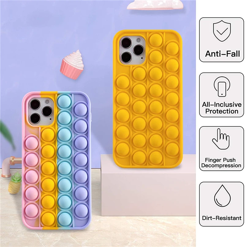 Rainbow Push It Bubble Fidget Case for IPhone 12 13 Pro Max XS XR X 8 7 6 Plus SE 2020 11 10 IPones Soft Silicone Back Cover | Мобильные