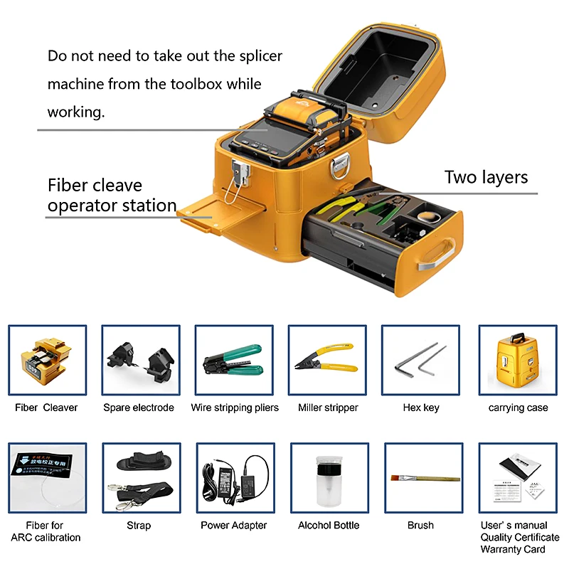 AI-9 signal light multilingual optical fiber fusion splicer FTTH fiber optic splicer built-in optical power meter and VFL5.0