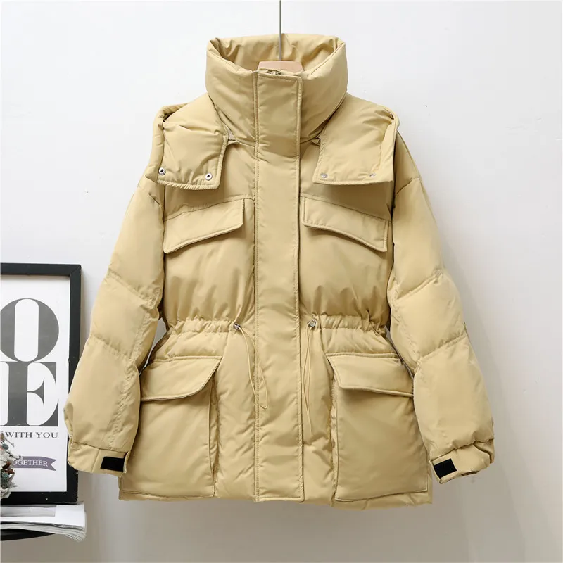 

Aibeautyer Winter Casual Female Stand Collar 90%white Duck Down Coat Snow Outwear Women Hooded Thick Warm Short Down Parkas