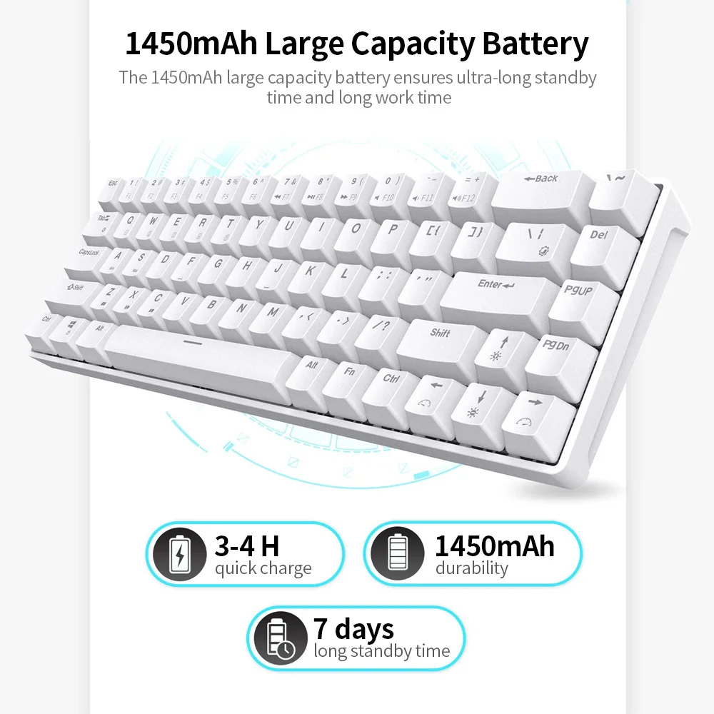 Двухрежимная клавиатура Royal Kludge RK855 BT и проводная белая подсветка 68 клавиш мини