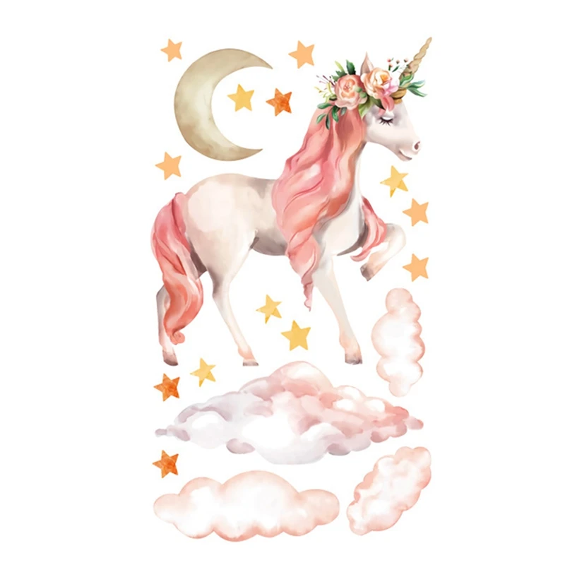 Magic Unicorn Colorful Animals Horse Stars Wall Stickers Children Girls Room Poster Wallpaper Home Decor Decals | Дом и сад