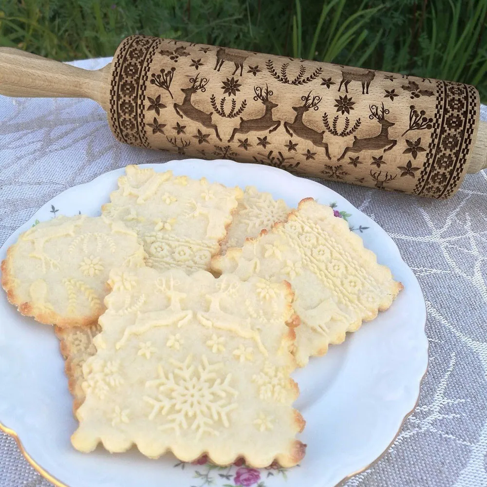 Скалка с рождественским тиснением для выпечки печенья теста гравировка