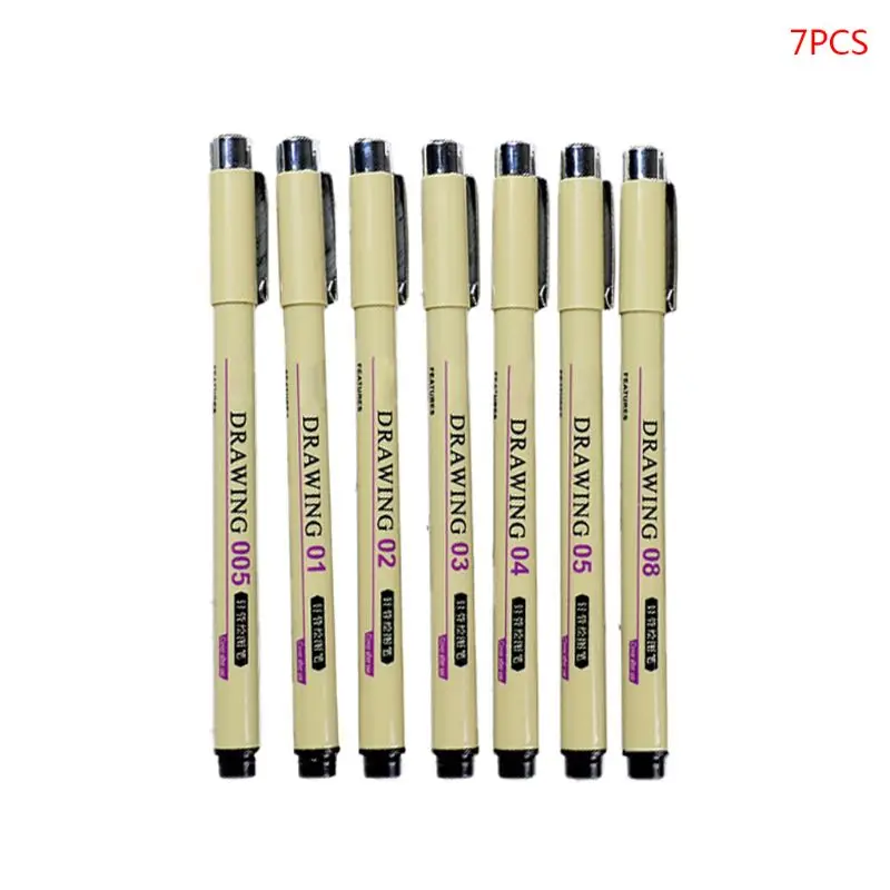 7 pcs 6/7/8/9 шт. Водонепроницаемый черный технический график тонкой изогнутым наконечником для рисования пера эскиз - Цвет: 7 pcs