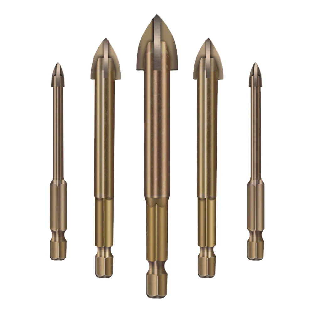 

5pcs Cemented Carbide Practical Durable Wood Metal Hand Tool Drill Bit Wear Resistant Cross Angle Smooth Tile Glass Replacement